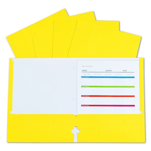 C-Line Products 2-Pocket Laminated Paper Portfolios w/3-Hole Punch, Yellow, PK25 06316 - main